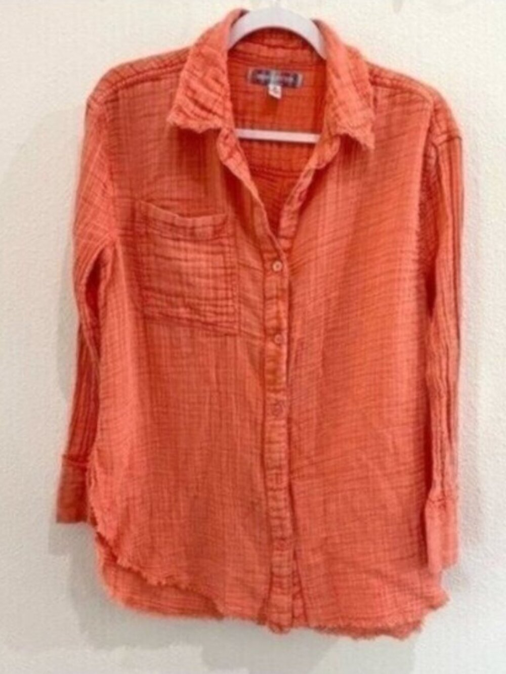 Urban Outfitters Fringe Oversized Button Top Gauzy Cotton Orange